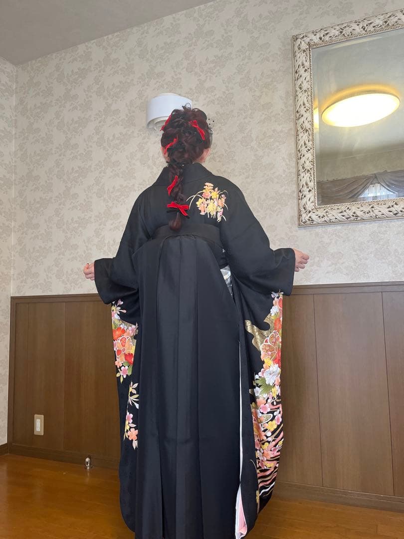 専用　極美品　正絹　振袖　袴　2点　卒業式　黒振袖　長襦袢おまけ