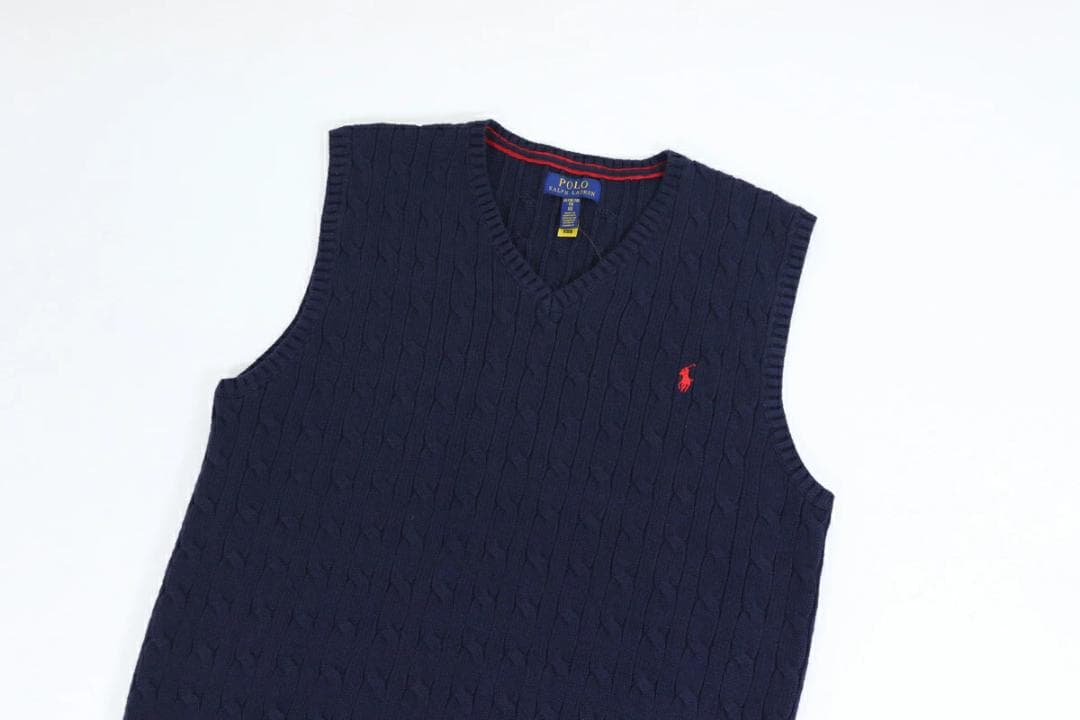 POLO Ralph Lauren ケーブルニットベスト ネイビー Vネック