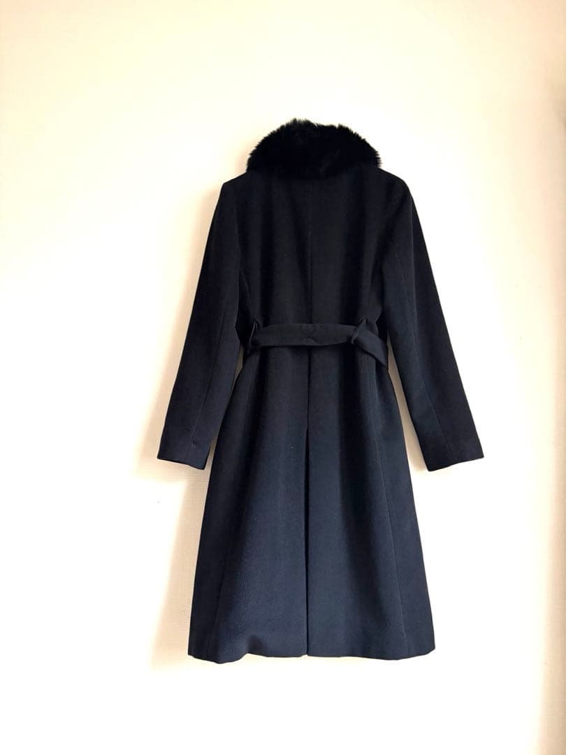 【美品】　高級　アンゴラ　羊毛　ロングコート　黒　11号　クリーニング済み