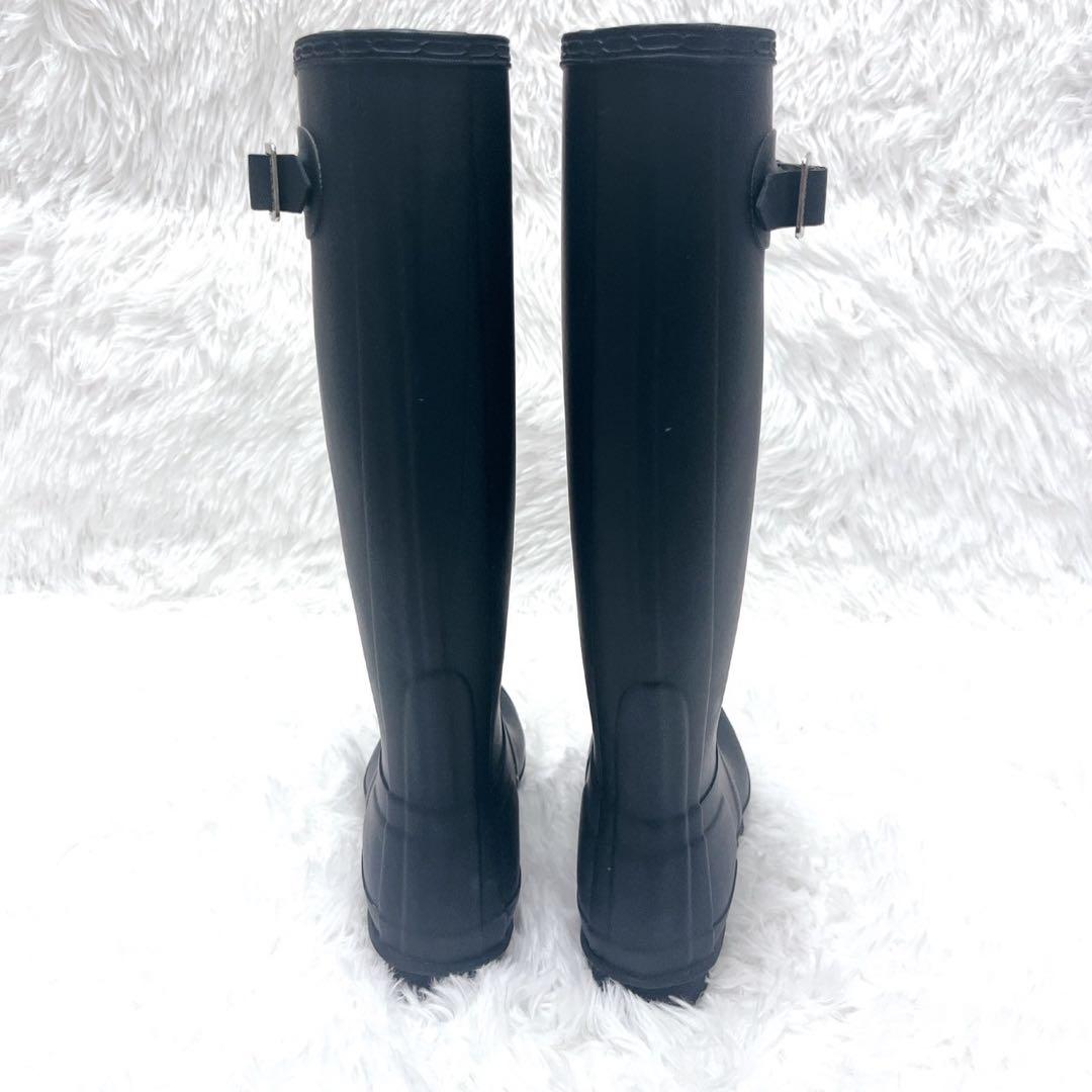 美品 HUNTER ロングレインブーツ UK4 ハンターヒール ネイビー 23