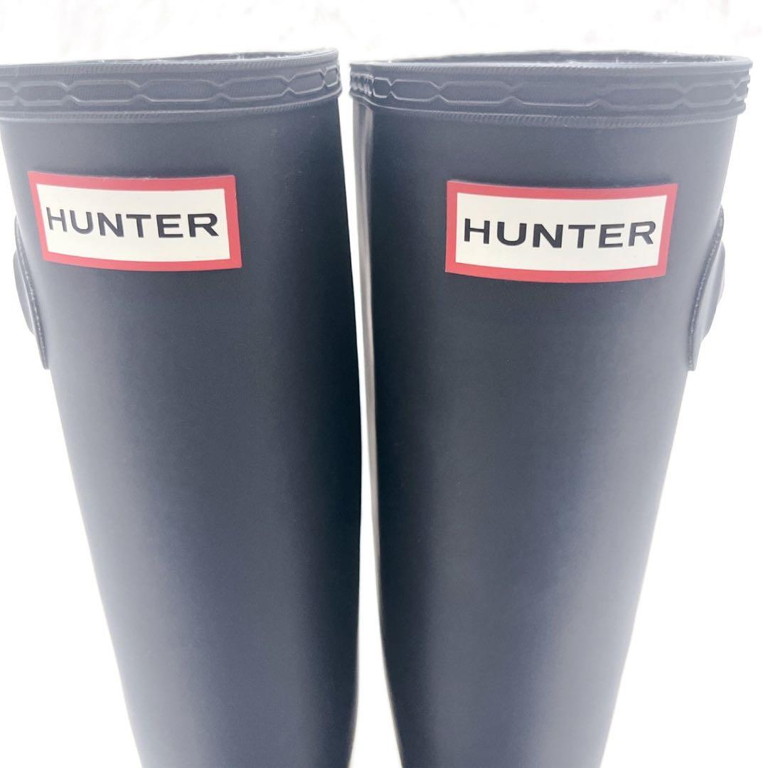 美品 HUNTER ロングレインブーツ UK4 ハンターヒール ネイビー 23