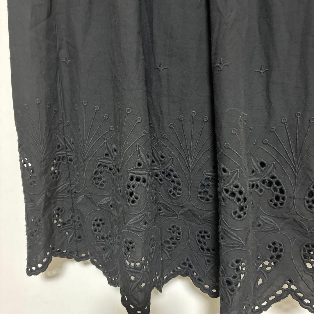 かぐれ　スカラップ刺繍ギャザースカート　ブラック