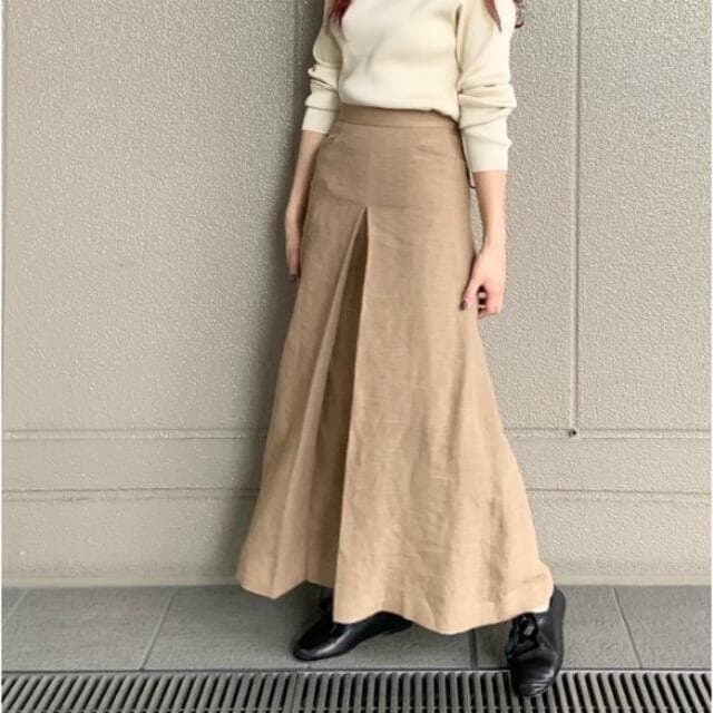 オーラリー リネン シルクサマーツイードロングスカート ベージュ