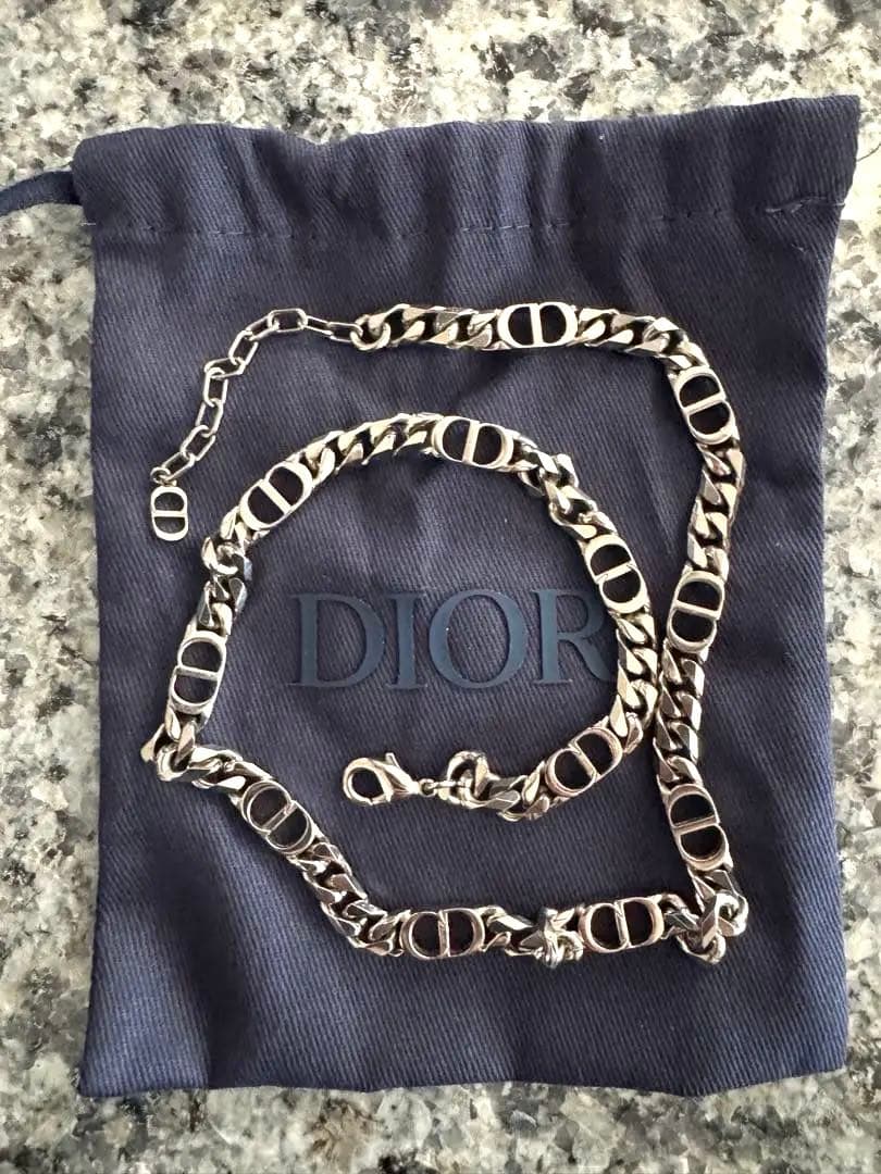 【美品】DIOR CD ICON チェーンリンクネックレス シルバーディオール