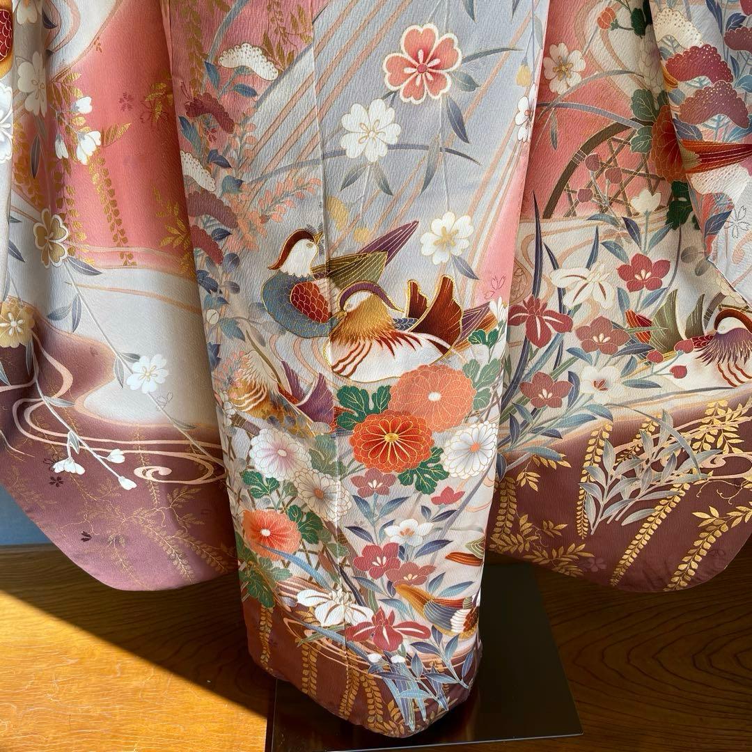 振袖フルセット　刺繍　暈し染め友禅　成人式振袖　振袖　裄丈68 ピンク