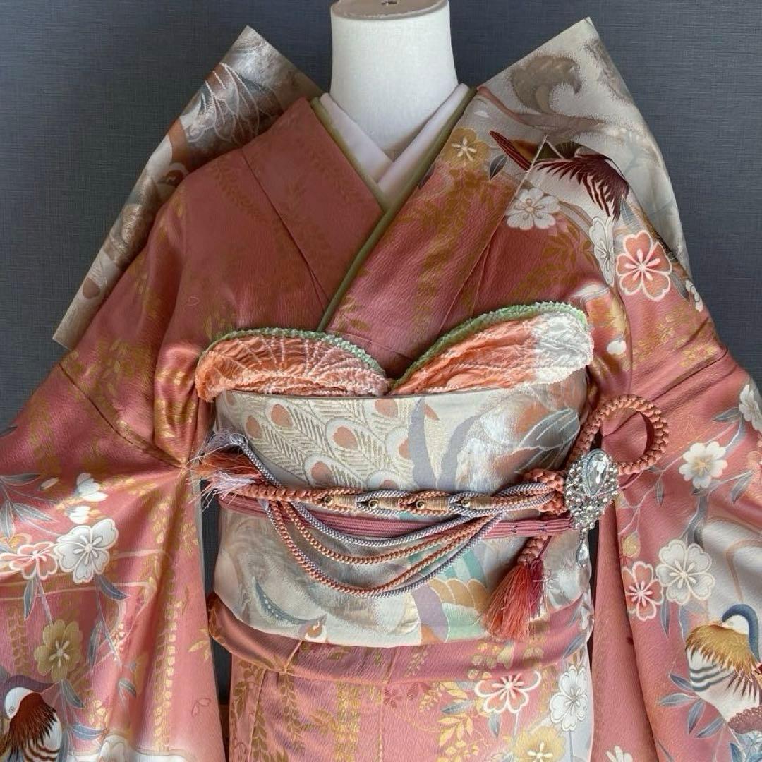 振袖フルセット　刺繍　暈し染め友禅　成人式振袖　振袖　裄丈68 ピンク