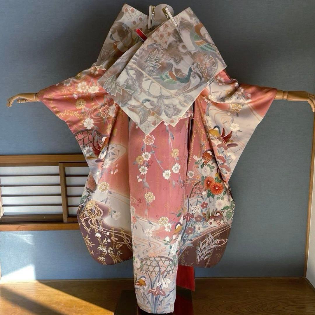 振袖フルセット　刺繍　暈し染め友禅　成人式振袖　振袖　裄丈68 ピンク