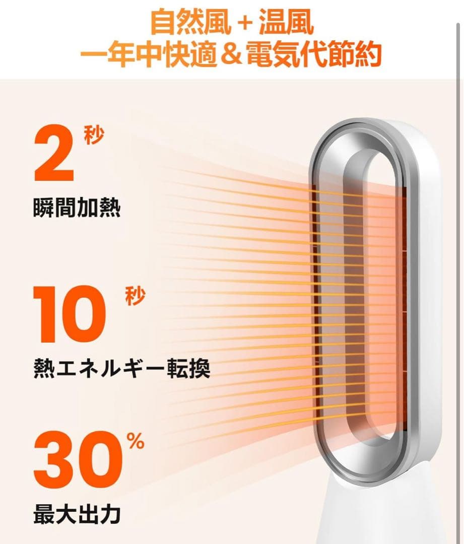 【ほぼ新品】セラミックファンヒーター 扇風機　温風涼風 6重安全機能