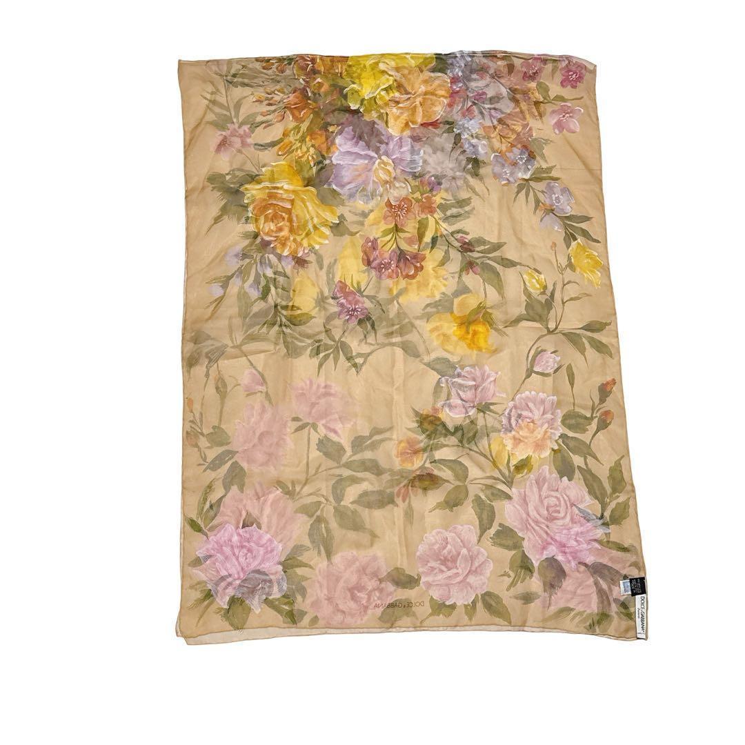 ドルチェ&ガッバーナ フラワー スカーフ ショール シルク100 花柄 ベージュ