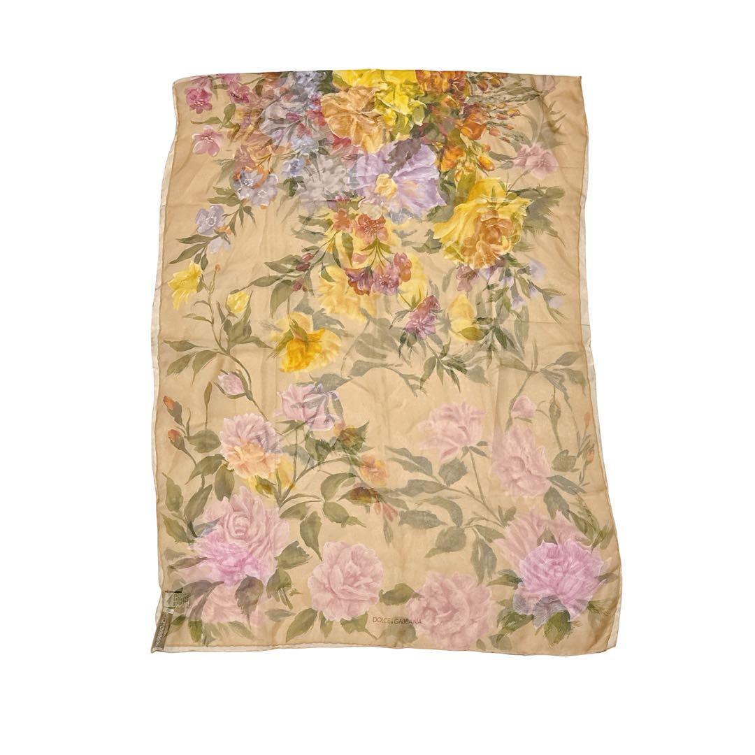 ドルチェ&ガッバーナ フラワー スカーフ ショール シルク100 花柄 ベージュ