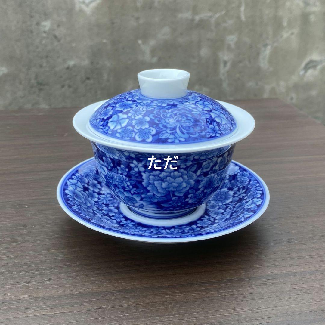 中国茶器 万花三才蓋碗 景徳镇 蓋付き茶器 飲茶食器 煎茶具 未使用品