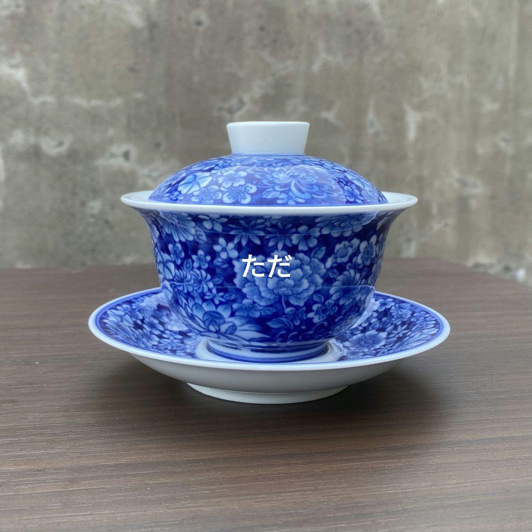 中国茶器 万花三才蓋碗 景徳镇 蓋付き茶器 飲茶食器 煎茶具 未使用品