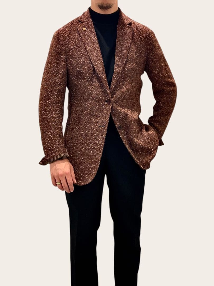 エルネスト⭐️48⭐️春夏ジャケット⭐️リネンヘリンボーン⭐️ボルドー美品