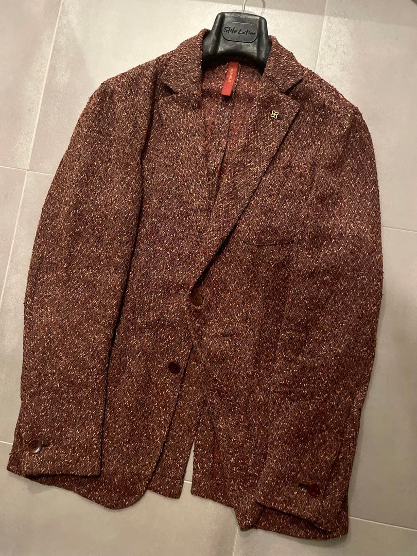 エルネスト⭐️48⭐️春夏ジャケット⭐️リネンヘリンボーン⭐️ボルドー美品