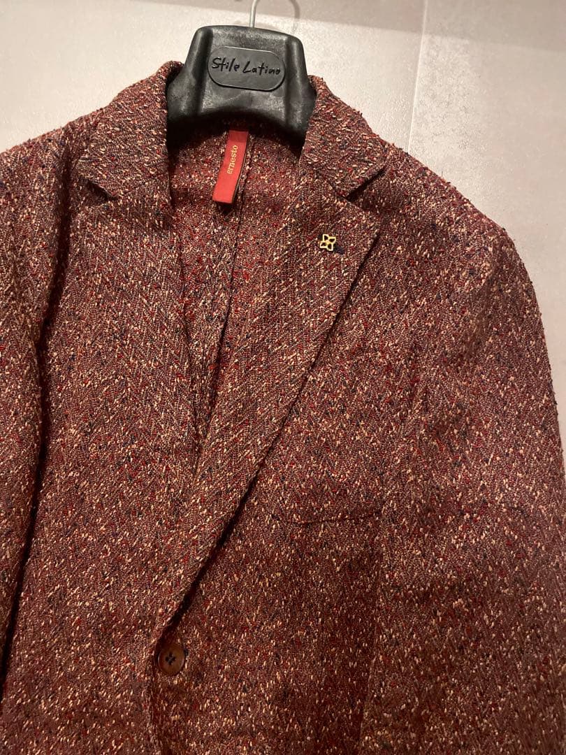 エルネスト⭐️48⭐️春夏ジャケット⭐️リネンヘリンボーン⭐️ボルドー美品
