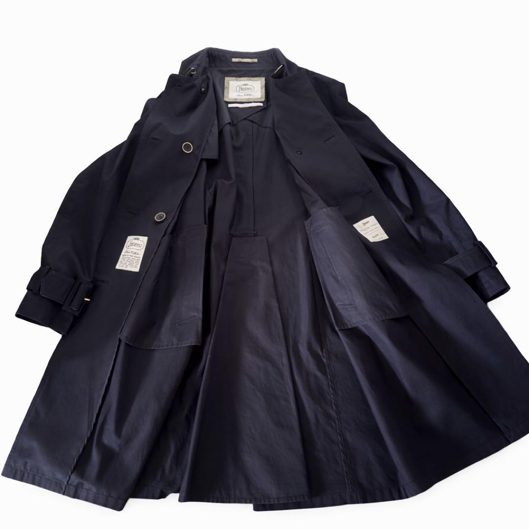 美品 HERNO ネイビー トレンチ レインコート　ダブルブレスト　ベルト　H柄