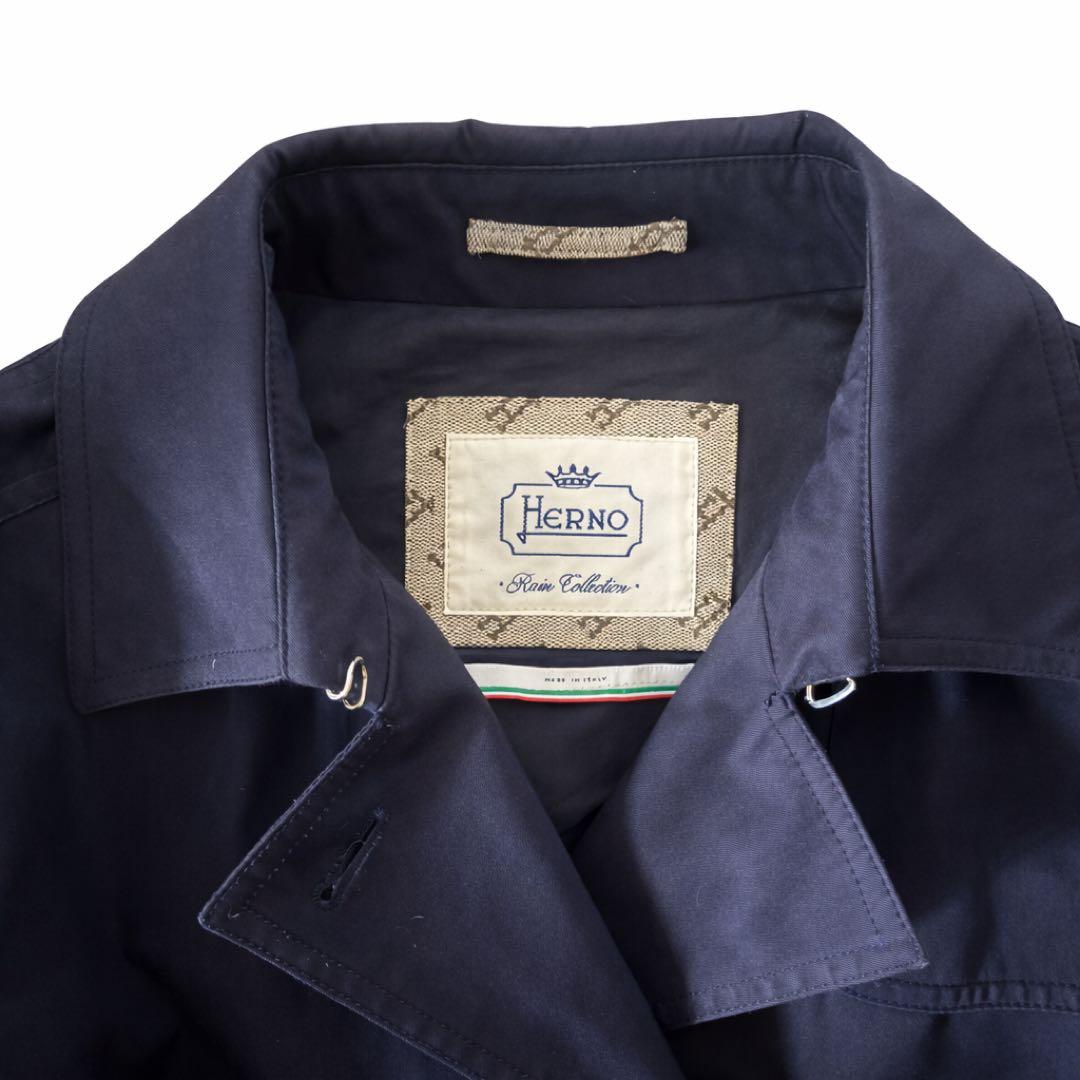 美品 HERNO ネイビー トレンチ レインコート　ダブルブレスト　ベルト　H柄