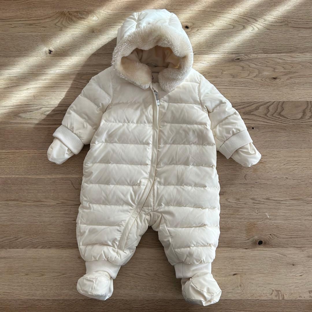 (67cm)PETIT BATEAU 長袖 ジャンプスーツ アイボリー シルバー