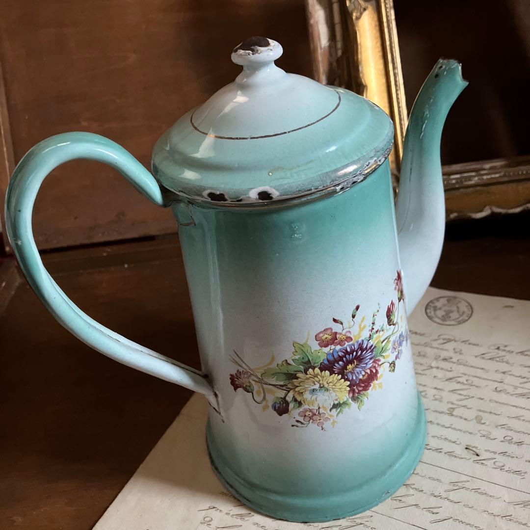 フランスアンティーク JAPY社ホーローポット　コーヒーポット　小さめサイズ