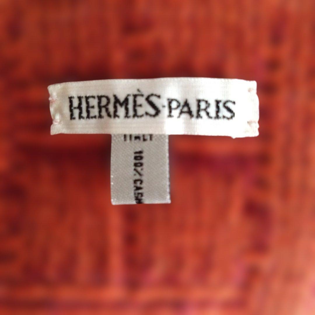 HERMES　オレンジ Hロゴパターン　カシミア100％ ストールマフラー