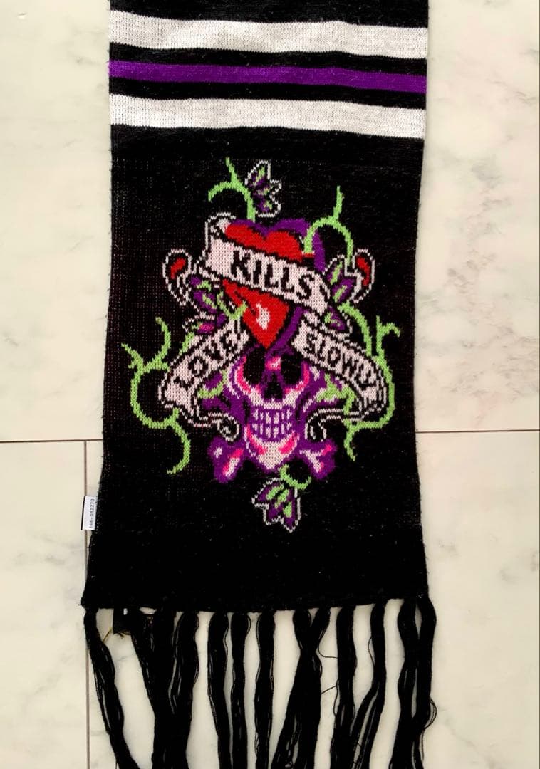 Ed Hardy エドハーディ y2k スカル と ハート マフラー
