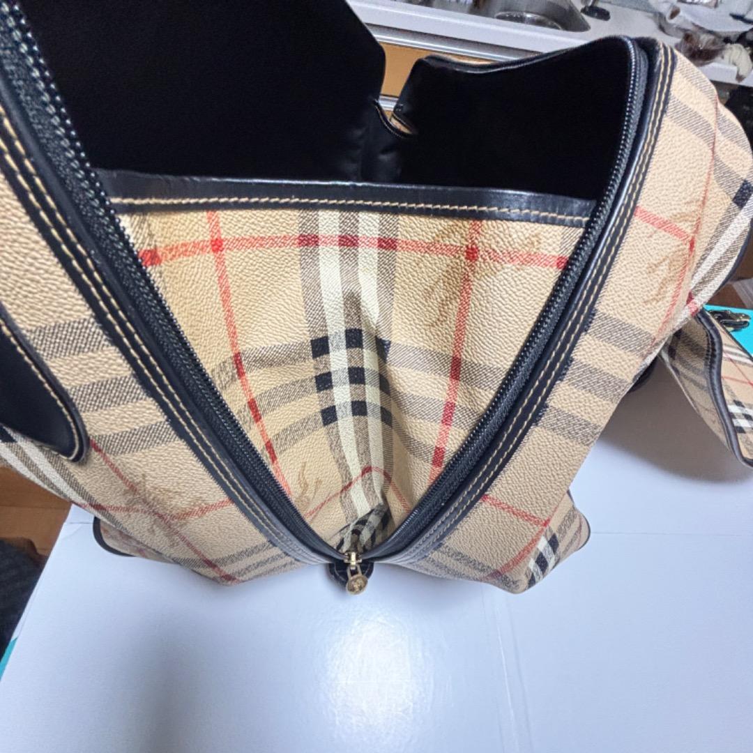 美品【バーバリー】大きい ノバチェック ボストンバッグ 本革 PVC 旅行に