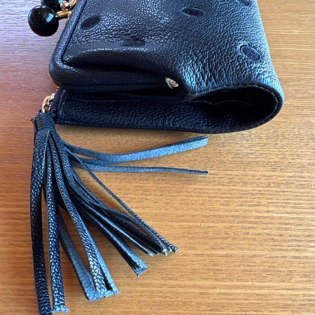 ペルケ　二つ折り財布 黒　水玉