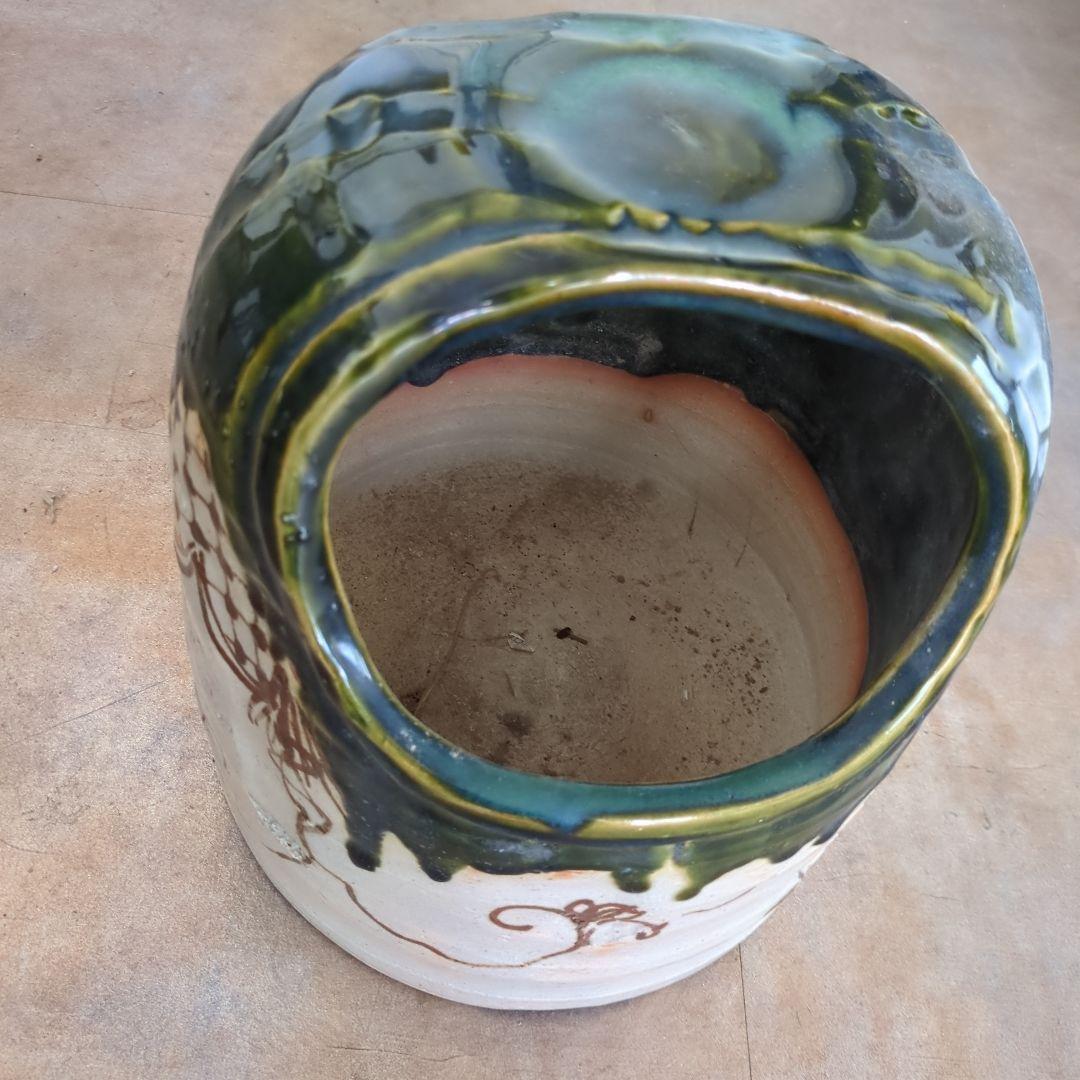 骨董 手焙り火鉢 織部 陶器 鉢カバー 古道具 茶道具 茶道 花入れ