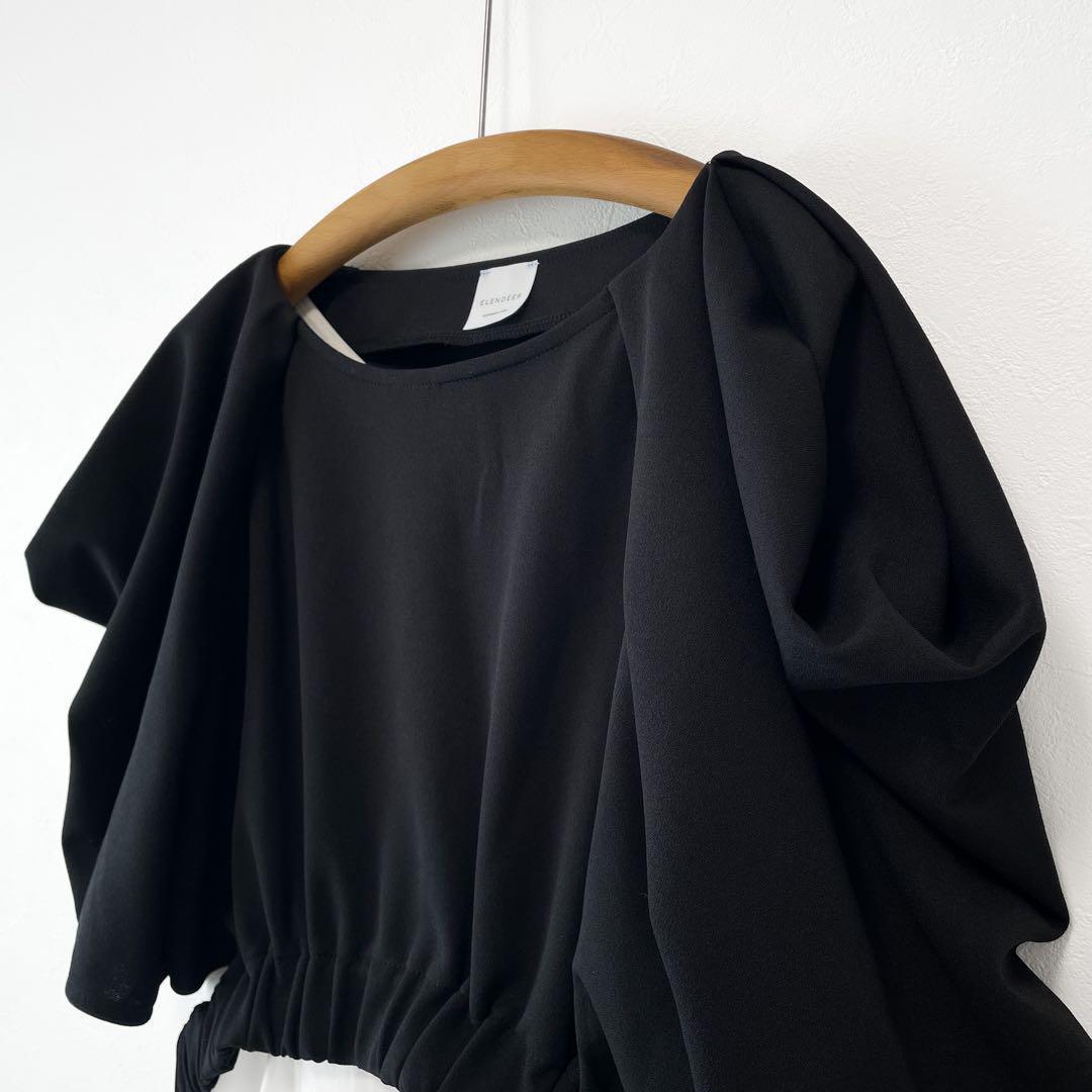 美品 ELENDEEK ペプラムブラウスセットカットソー ジャージー素材 黒 白