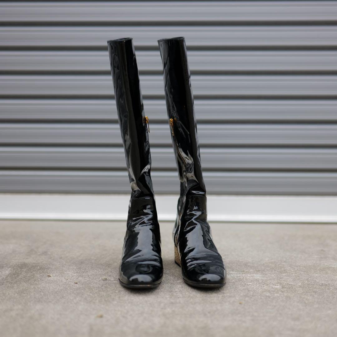 saint laurent パテントレザー y2k ゴールド ブーツ レア