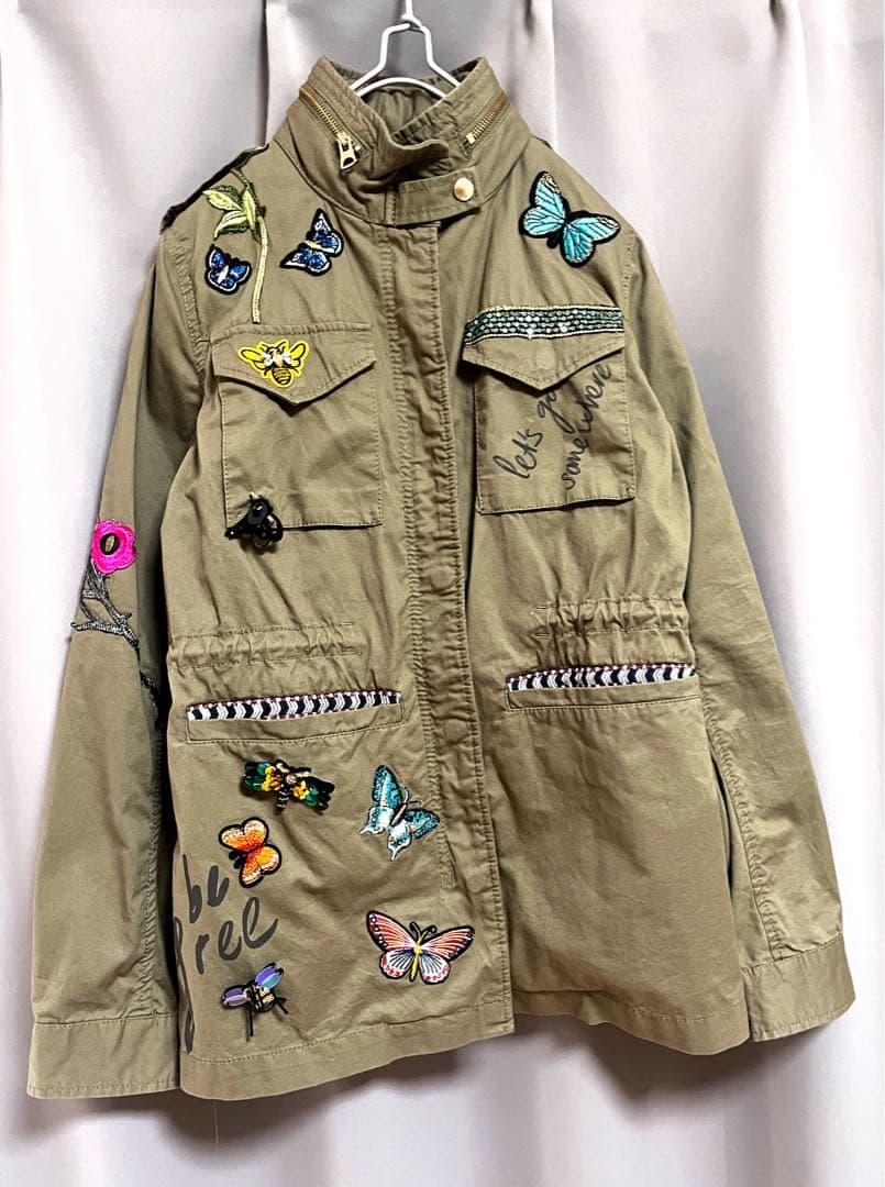 Desigual パッチワーク刺繍ワッペンミリタリーモッズコート 個性的
