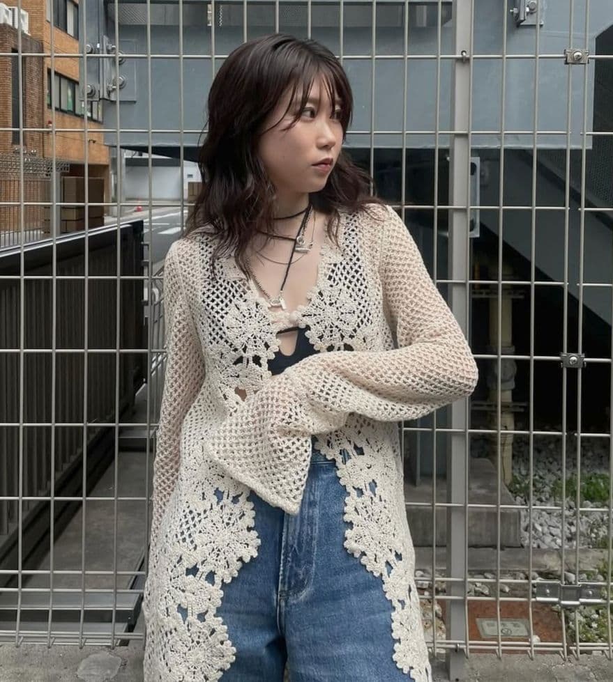 新品タグ付 CROCHET LIKE FLOWER LONG TOP ameri