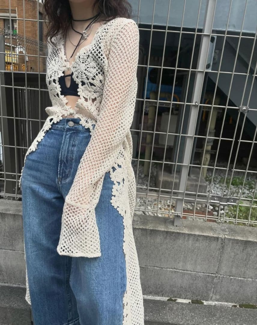 新品タグ付 CROCHET LIKE FLOWER LONG TOP ameri
