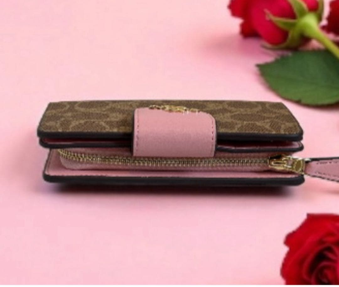 【新品】COACH ★二つ折り財布 ブラウン/ピンク【新品】