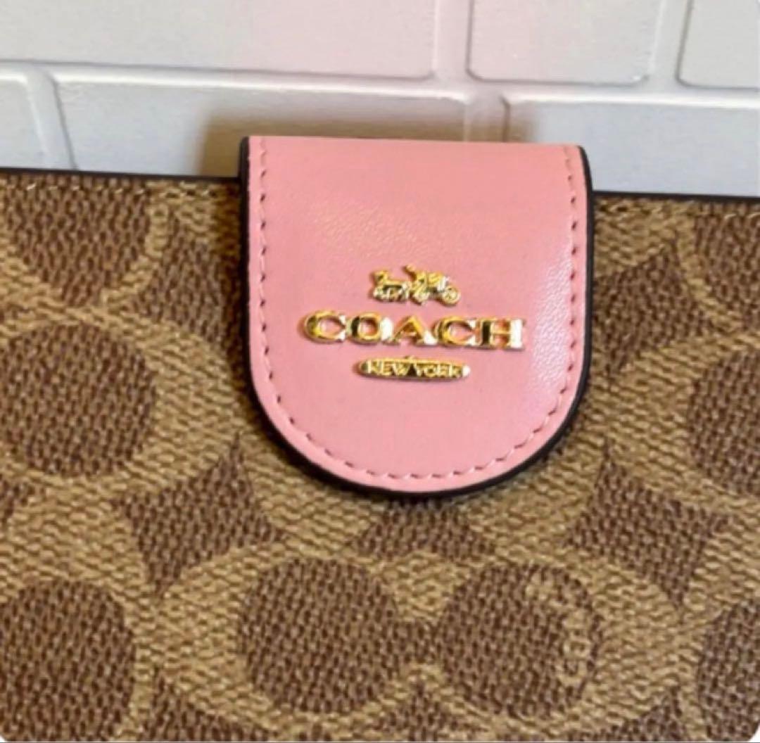 【新品】COACH ★二つ折り財布 ブラウン/ピンク【新品】