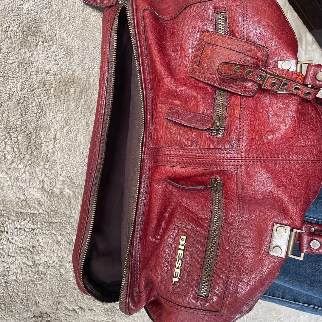 DIESEL バーガンディレザー ボストンバッグ
