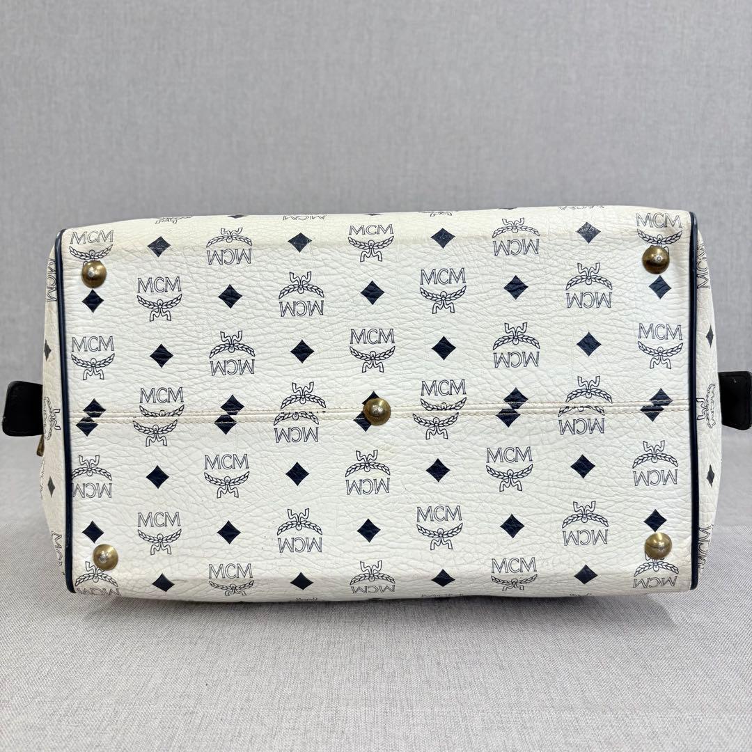 MCM エムシーエム ボストンバッグ ハンドバッグ ヴィセトス ホワイト 濃紺
