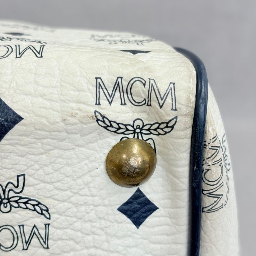 MCM エムシーエム ボストンバッグ ハンドバッグ ヴィセトス ホワイト 濃紺