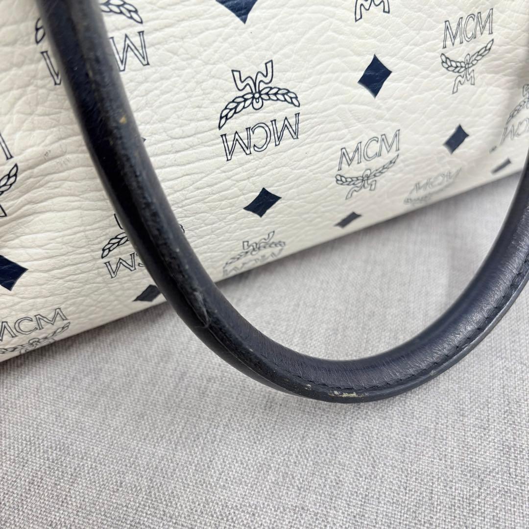 MCM エムシーエム ボストンバッグ ハンドバッグ ヴィセトス ホワイト 濃紺