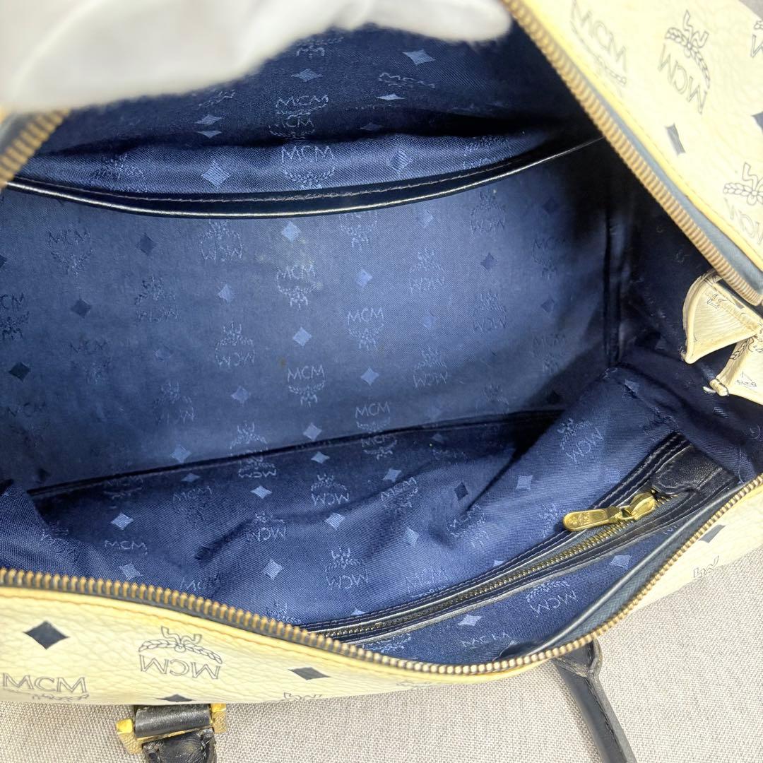 MCM エムシーエム ボストンバッグ ハンドバッグ ヴィセトス ホワイト 濃紺