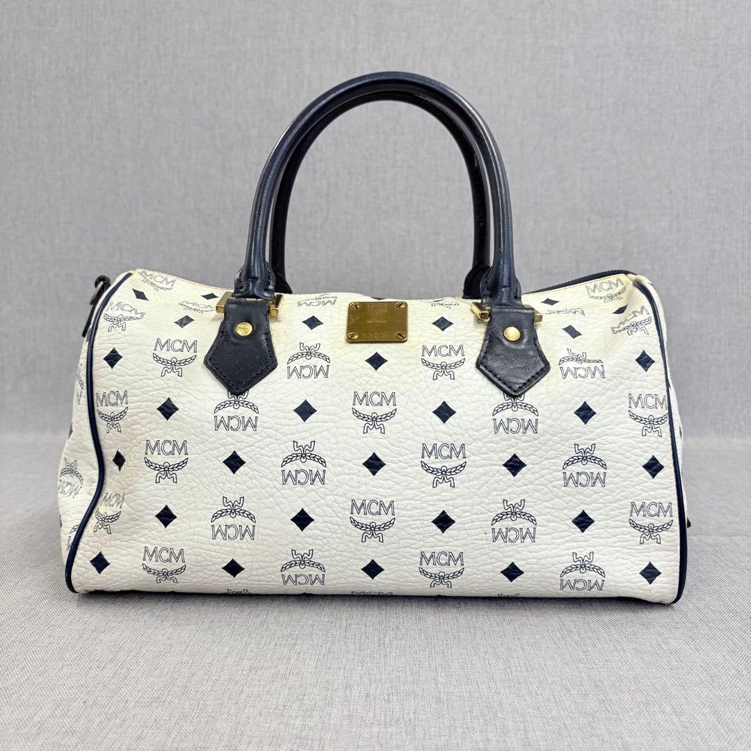 MCM エムシーエム ボストンバッグ ハンドバッグ ヴィセトス ホワイト 濃紺