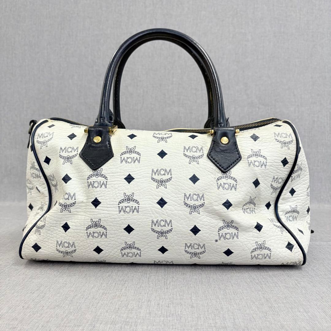 MCM エムシーエム ボストンバッグ ハンドバッグ ヴィセトス ホワイト 濃紺