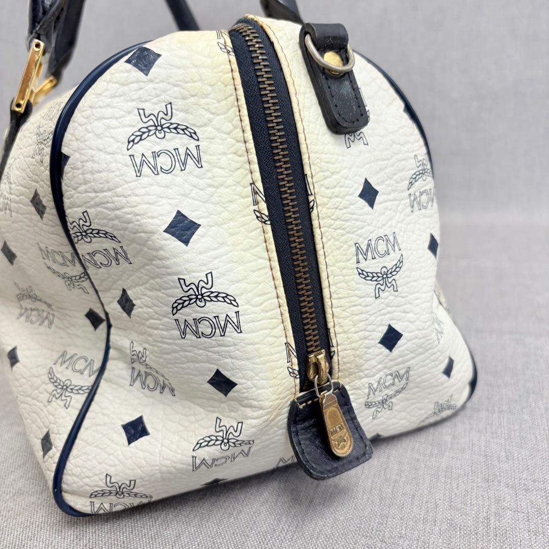 MCM エムシーエム ボストンバッグ ハンドバッグ ヴィセトス ホワイト 濃紺