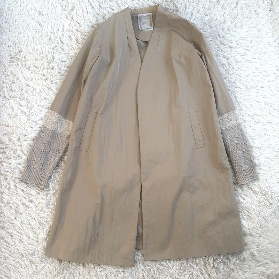 BEARDSLEY 袖口ニット トレンチコート ノーカラー ベージュ
