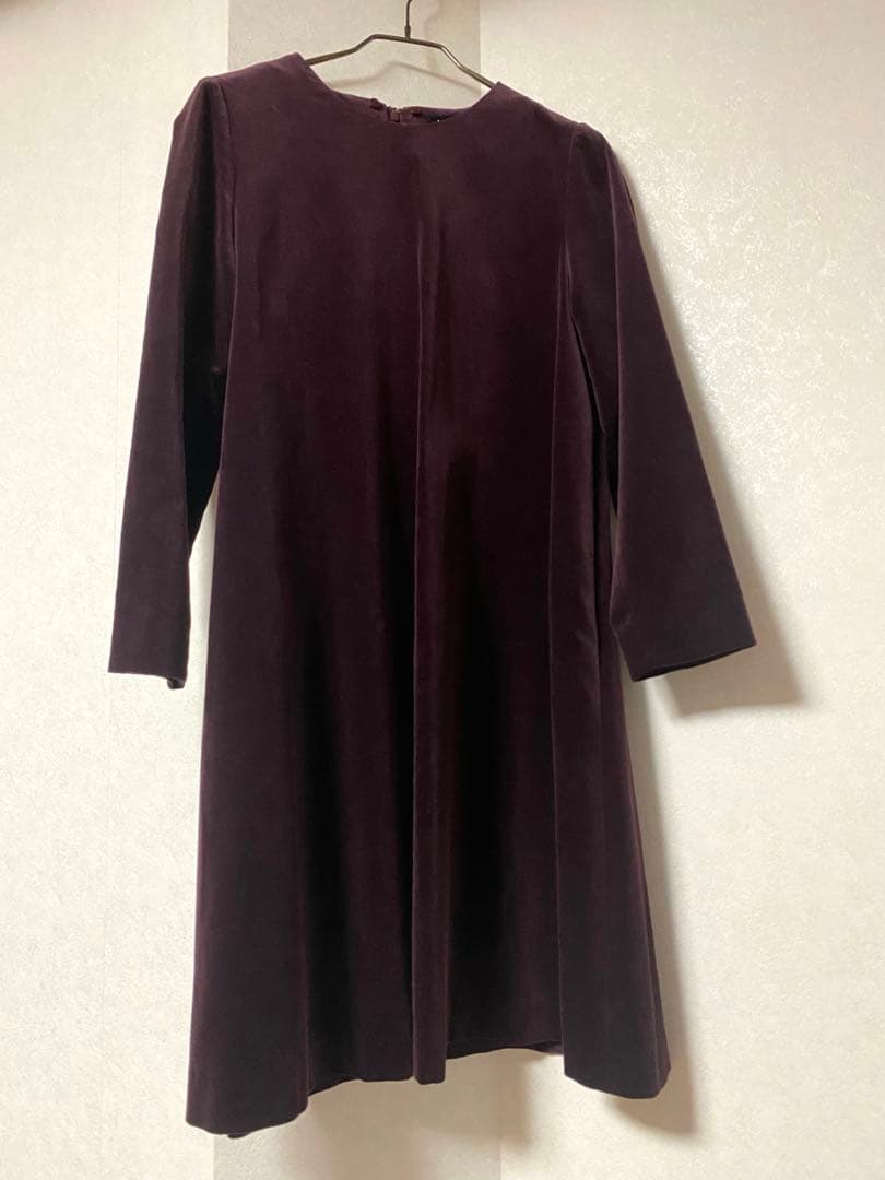 【美品】ジェーンマープル＊別珍　レース鳥かごの襟のワンピース＊ボルドー
