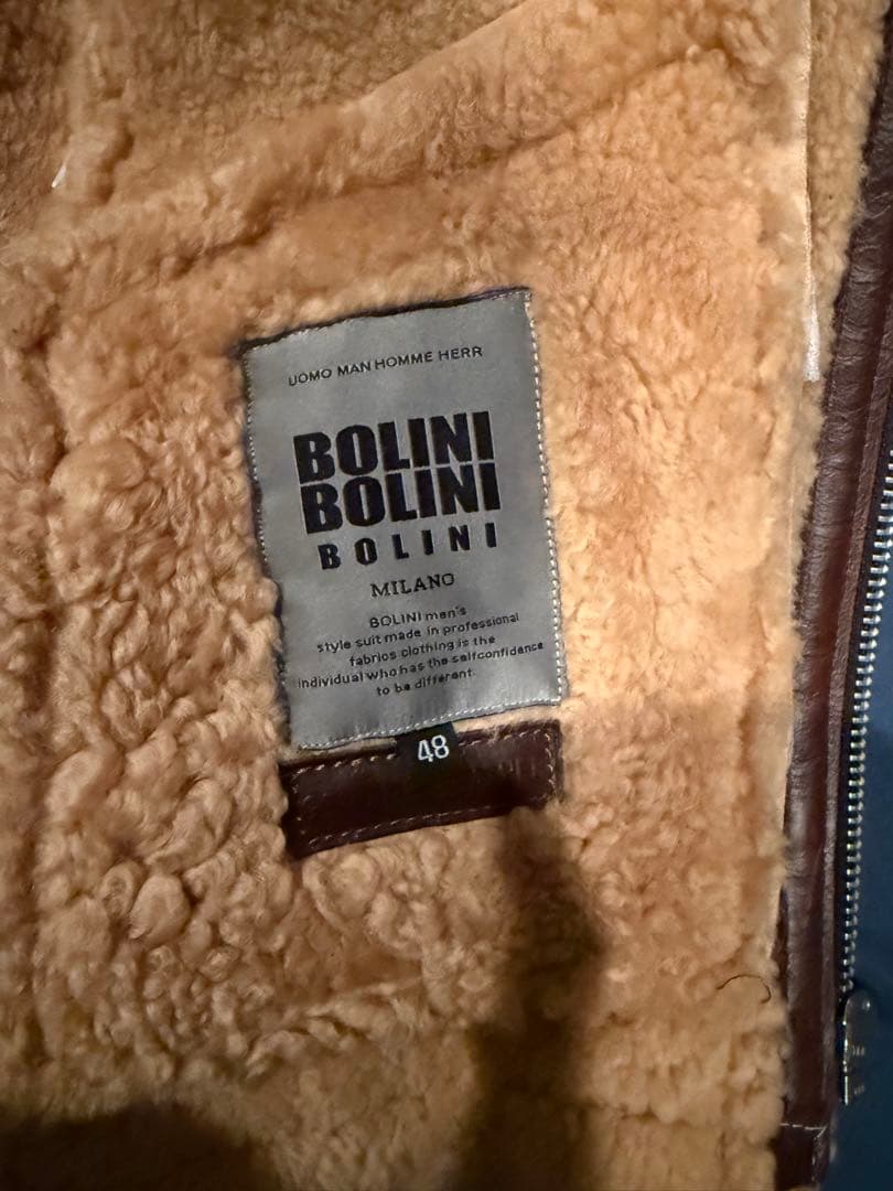 ポーランド製BOLINI 羊革ムートンフライトジャケット ブラウン48サイズ