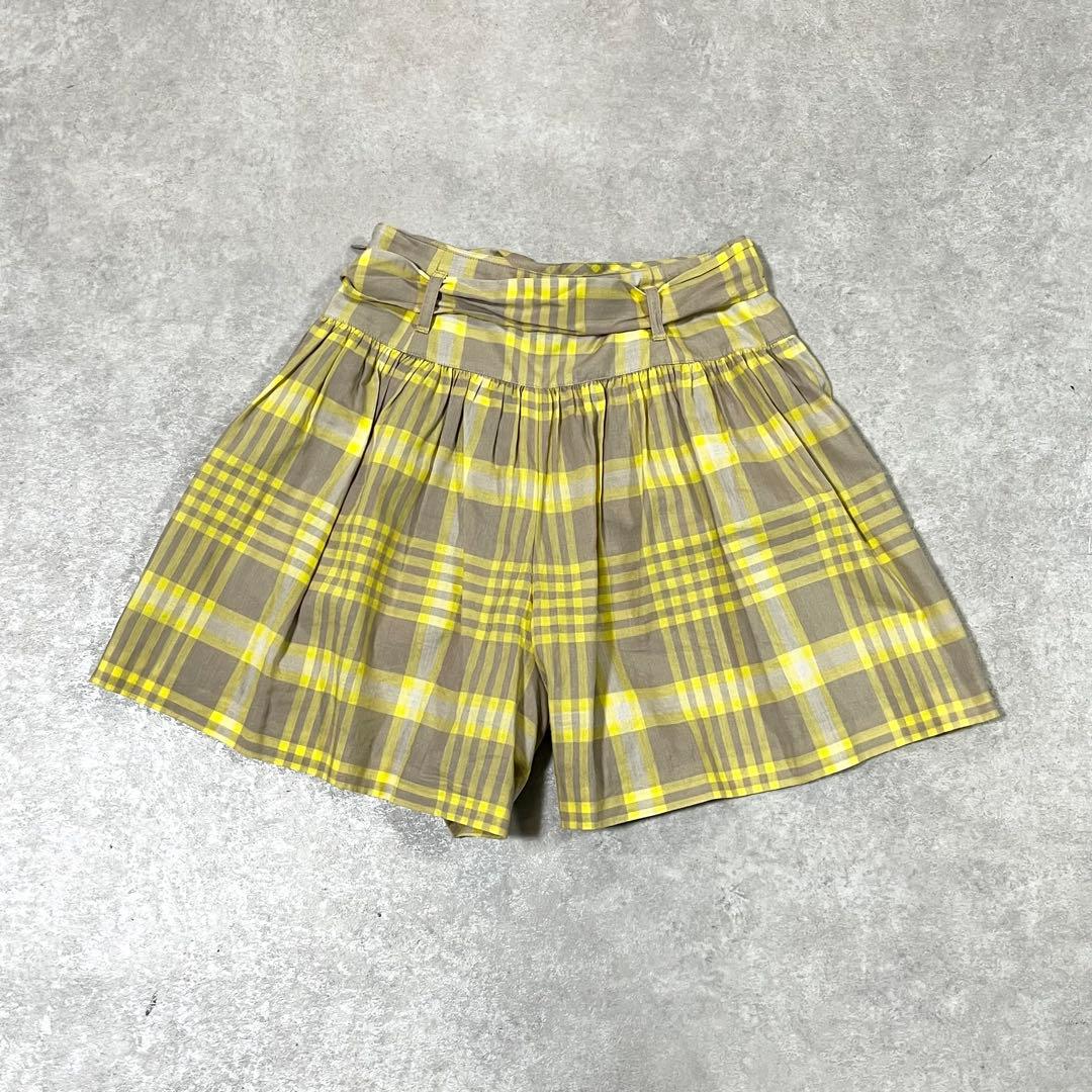 BURBERRY BLUE LABEL チェック柄キュロット 黄色 裏地付き36