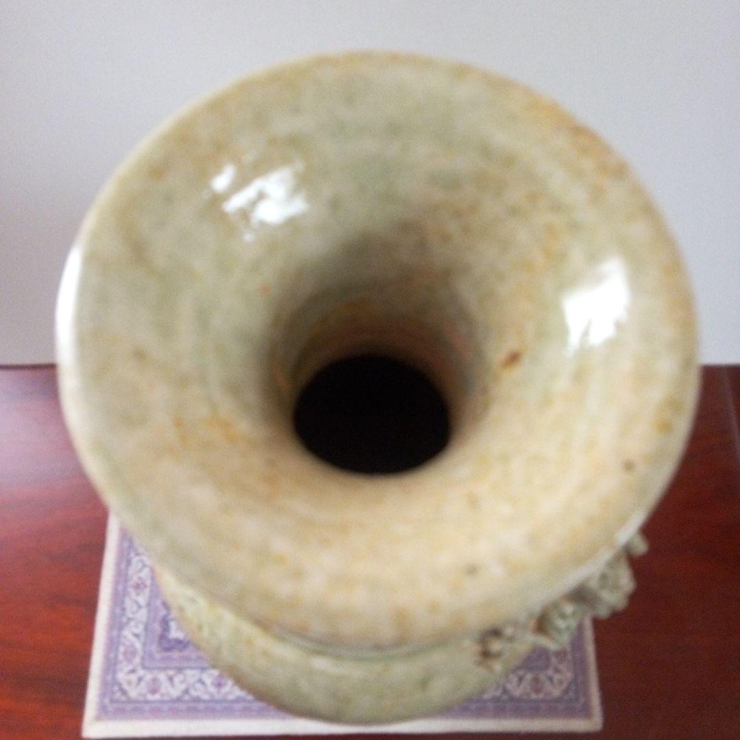 中国古玩　青磁　龍耳付き花瓶