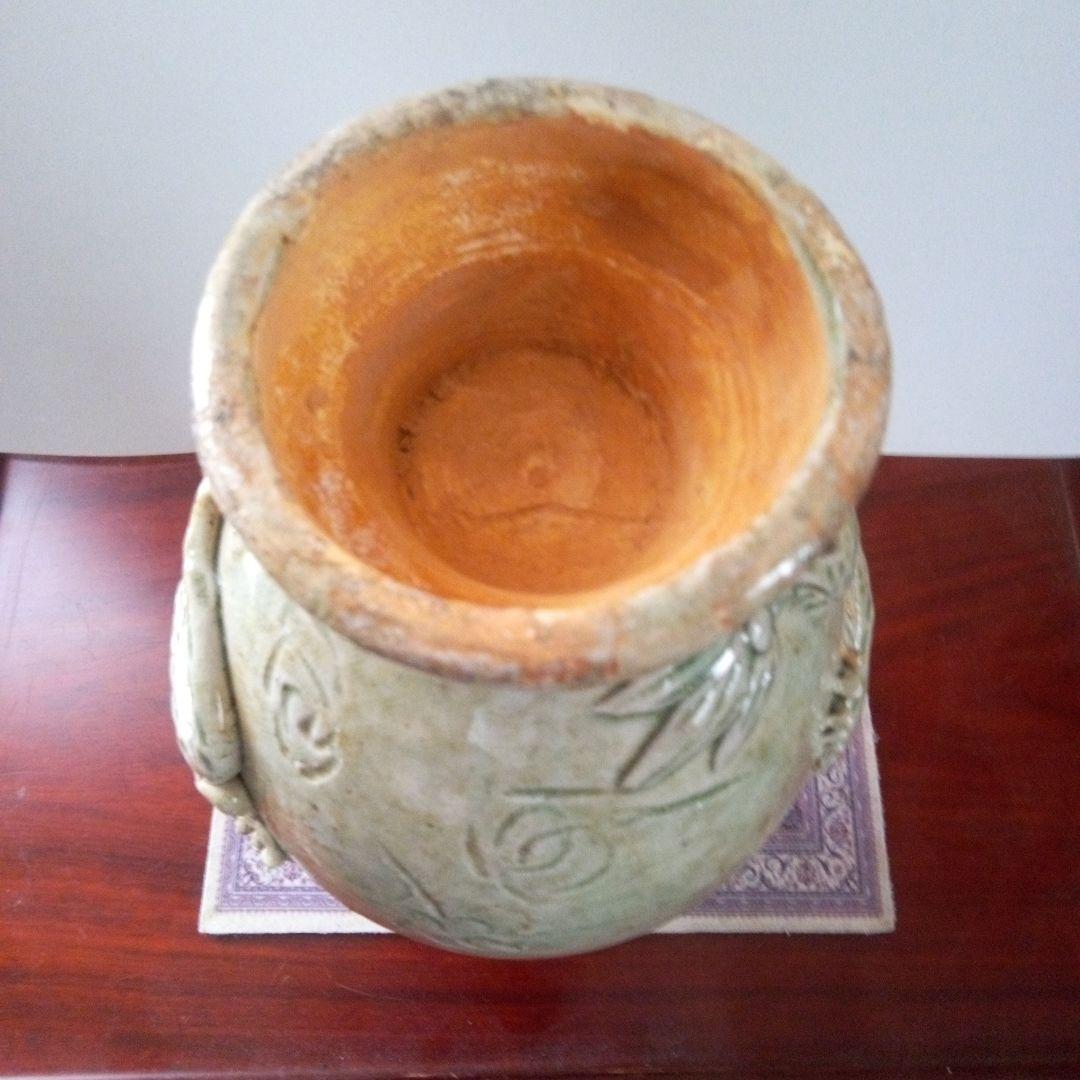 中国古玩　青磁　龍耳付き花瓶