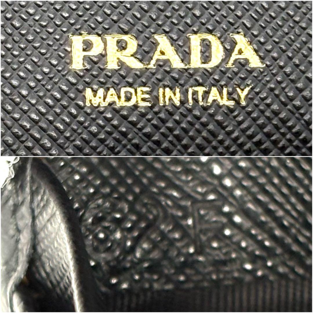 未使用◆PRADA 二つ折り財布 サフィアーノ ゴールドロゴ 黒
